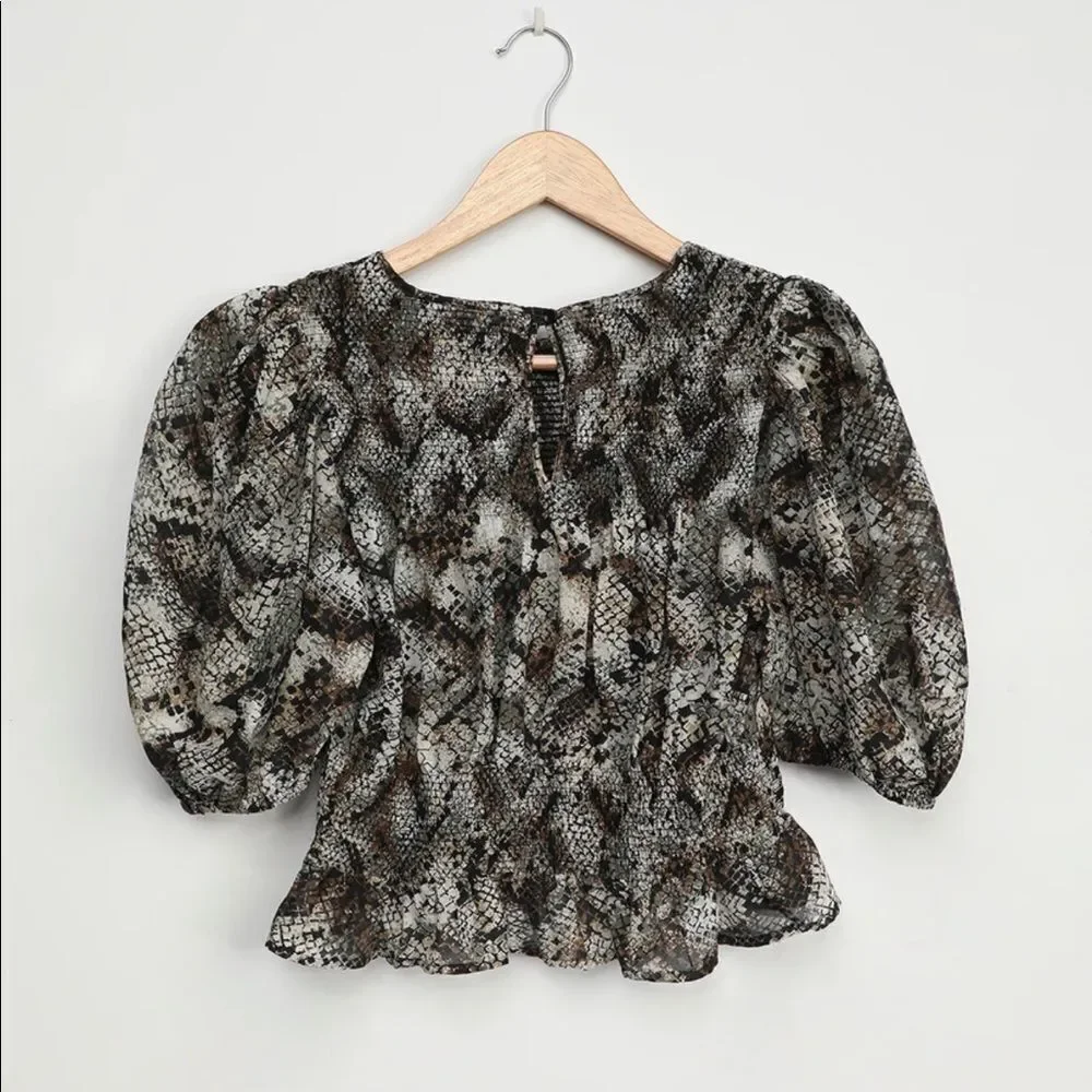 NWT Free People Xoxo Blouse in Gray & a few Brown Leopard